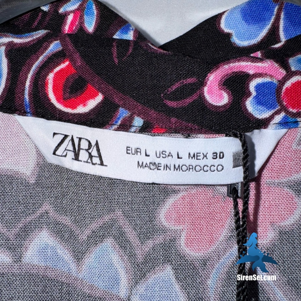 1127 NWT Zara Floral Tiered Shirt Dress Mini - L - Black Multicolor - Picture 9 of 16